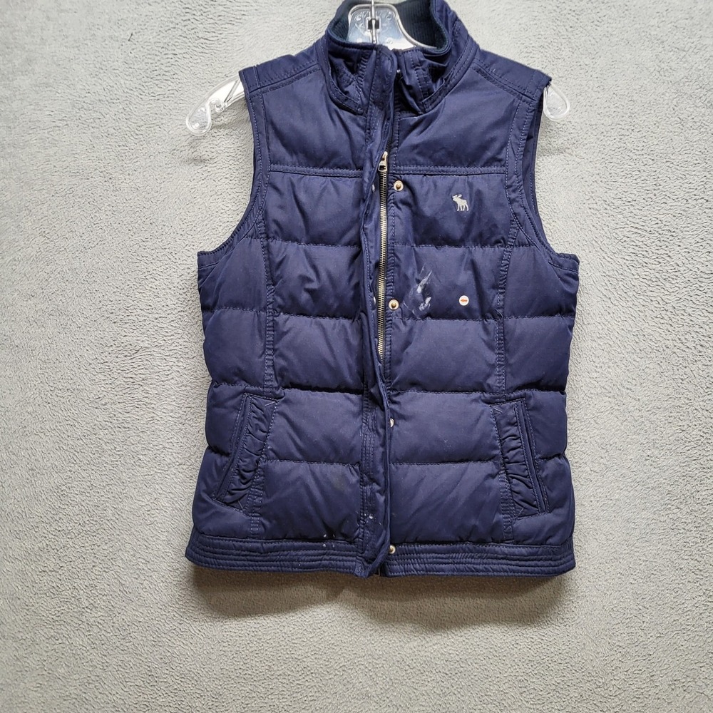 Abercrombie & Fitch Women Jacket Medium Blue Vest Puffer Crop Sleeveless READ